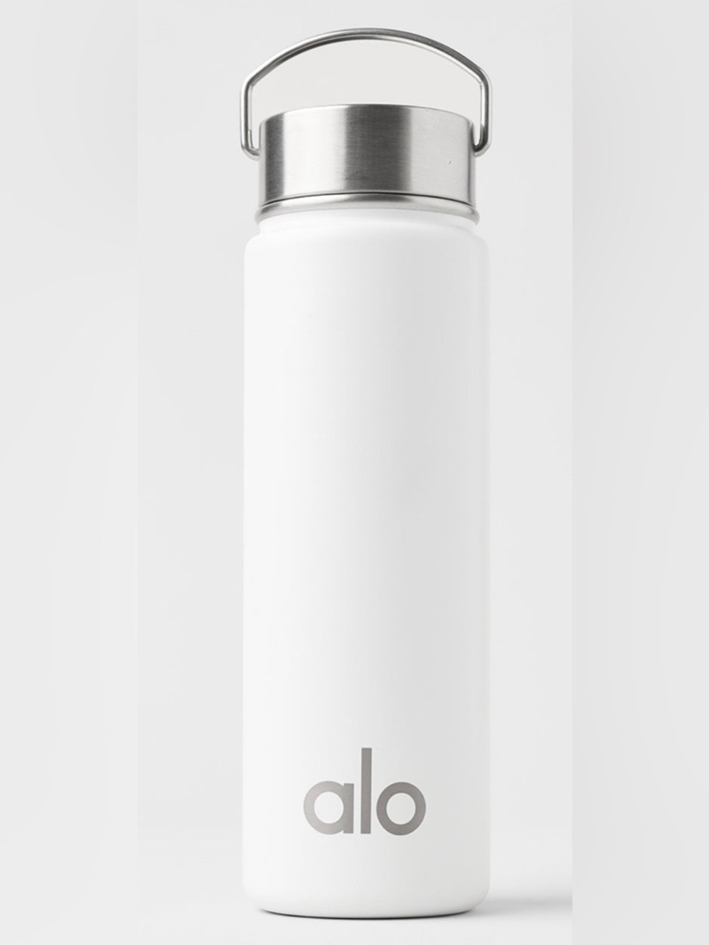 ALO Yoga White Aluminum Water Bottle with Carry Handle NWT 24oz